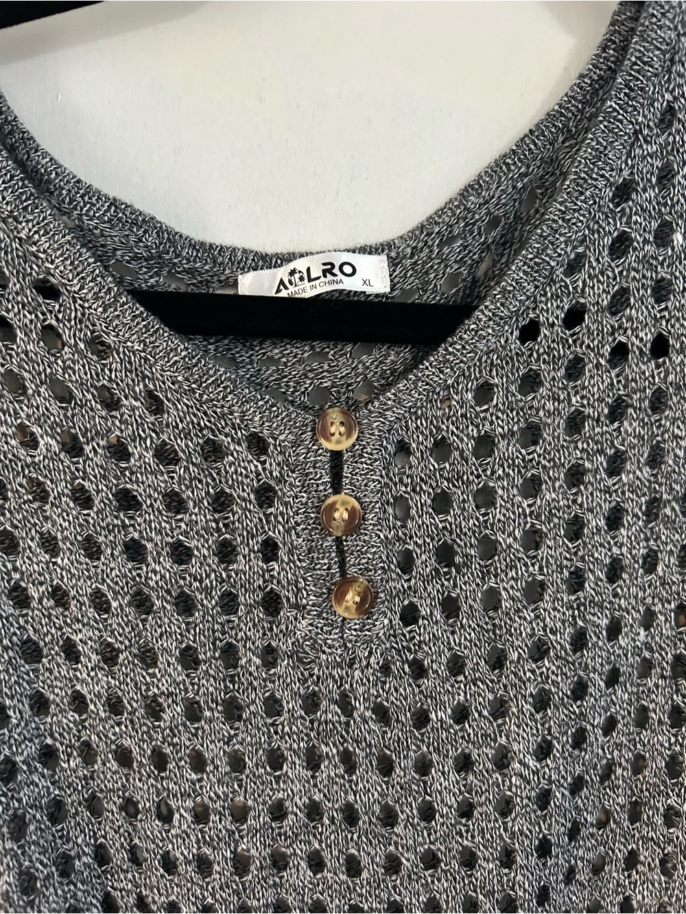 AGLRO Women's Gray Open-Knit Button Henley Sweater NWOT